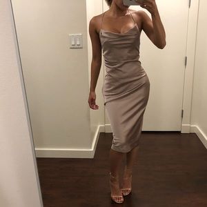Mauve Tan Champagne Satin House Of CB Dress XS
